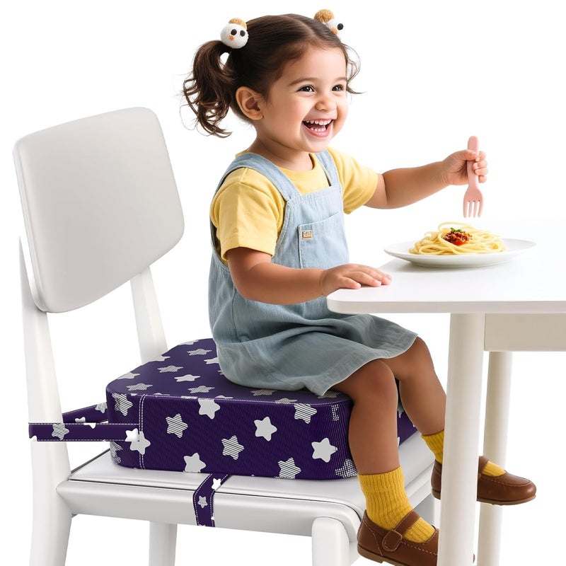 OPZAVYA Toddler Booster Seat for Dining Table and Kitchen Chair – Adjustable Safety Straps, Non-Slip, Easy to Clean, Portable Travel Foam Booster Cushion Seat for Kids & Toddlers (Purple-Star) - Image 1